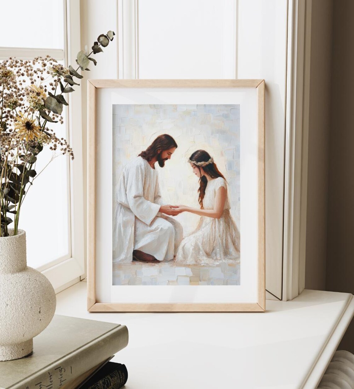 Jesus Holding Hands With Woman Faith Art Print Christian Spiritual Comfort Decor - Image 4