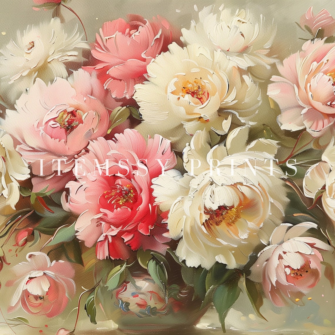 Blush Pink Peonies Vintage Oil Painting Spring Flower Bouquet Poster - Image 2