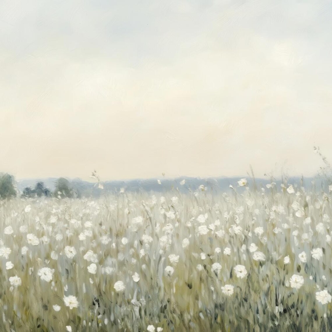 White Wildflower Meadow Painting Vintage Farmhouse Country Poster - Image 2