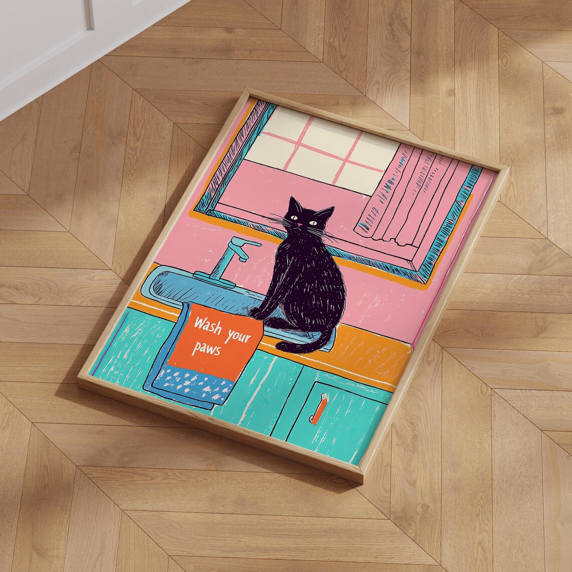 Wash Your Paws Funny Cat Poster, Bathroom Decor - Image 6