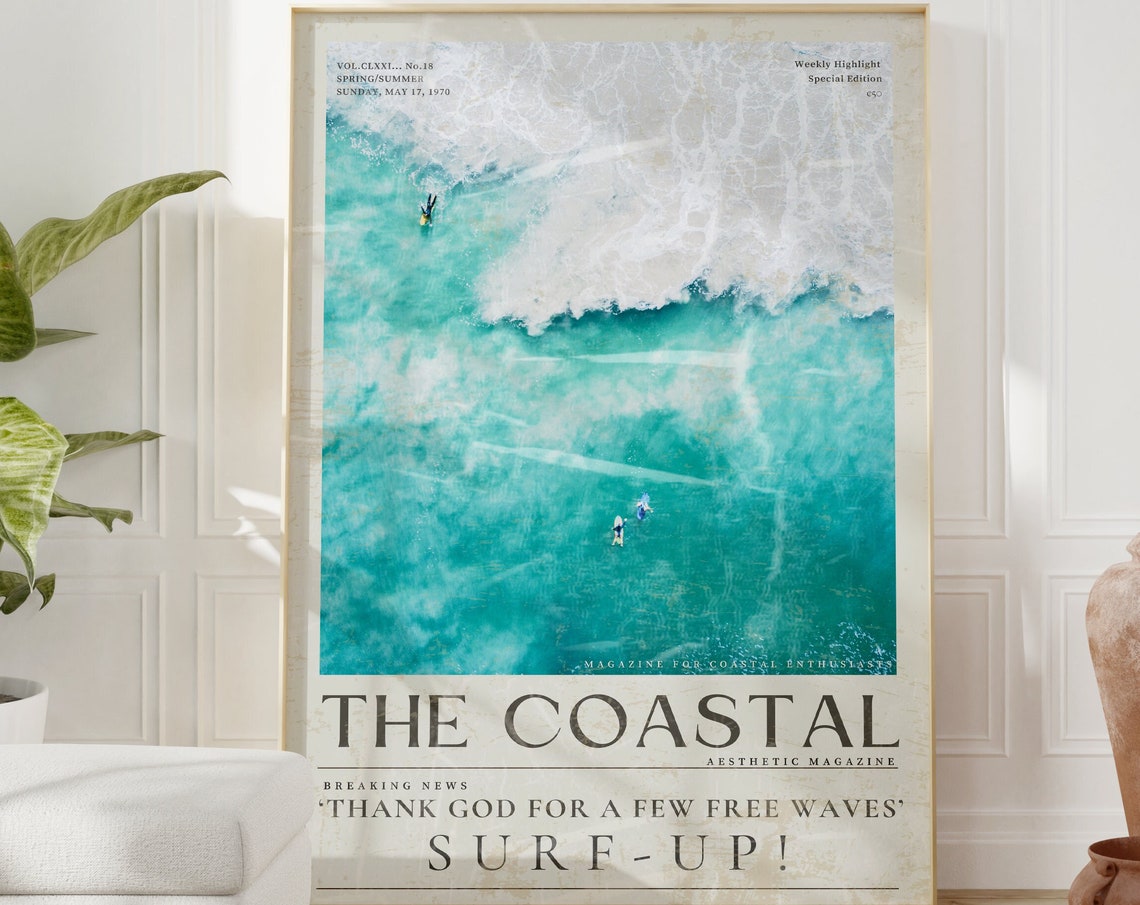 The Coastal Magazine Cover Poster Surf Up Aerial Ocean Waves