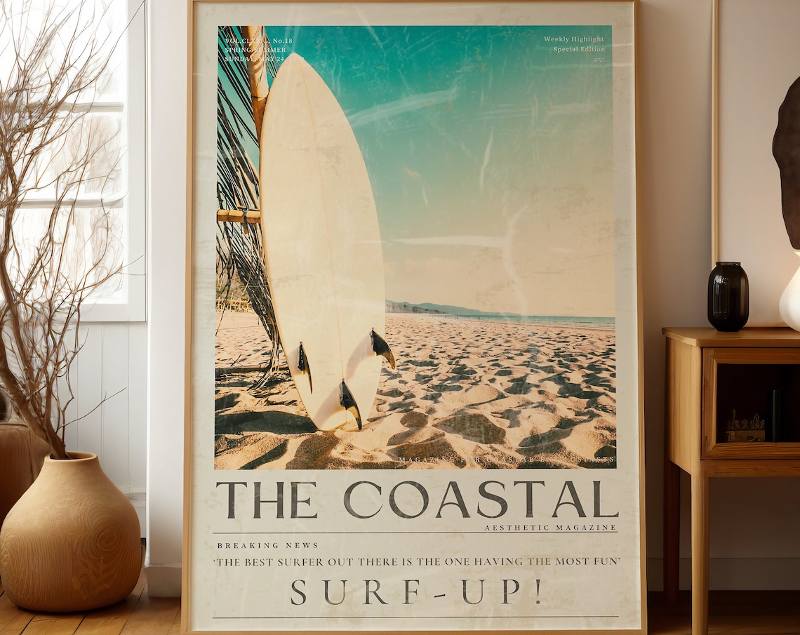Coastal Life Surf Up Vintage Newspaper Poster