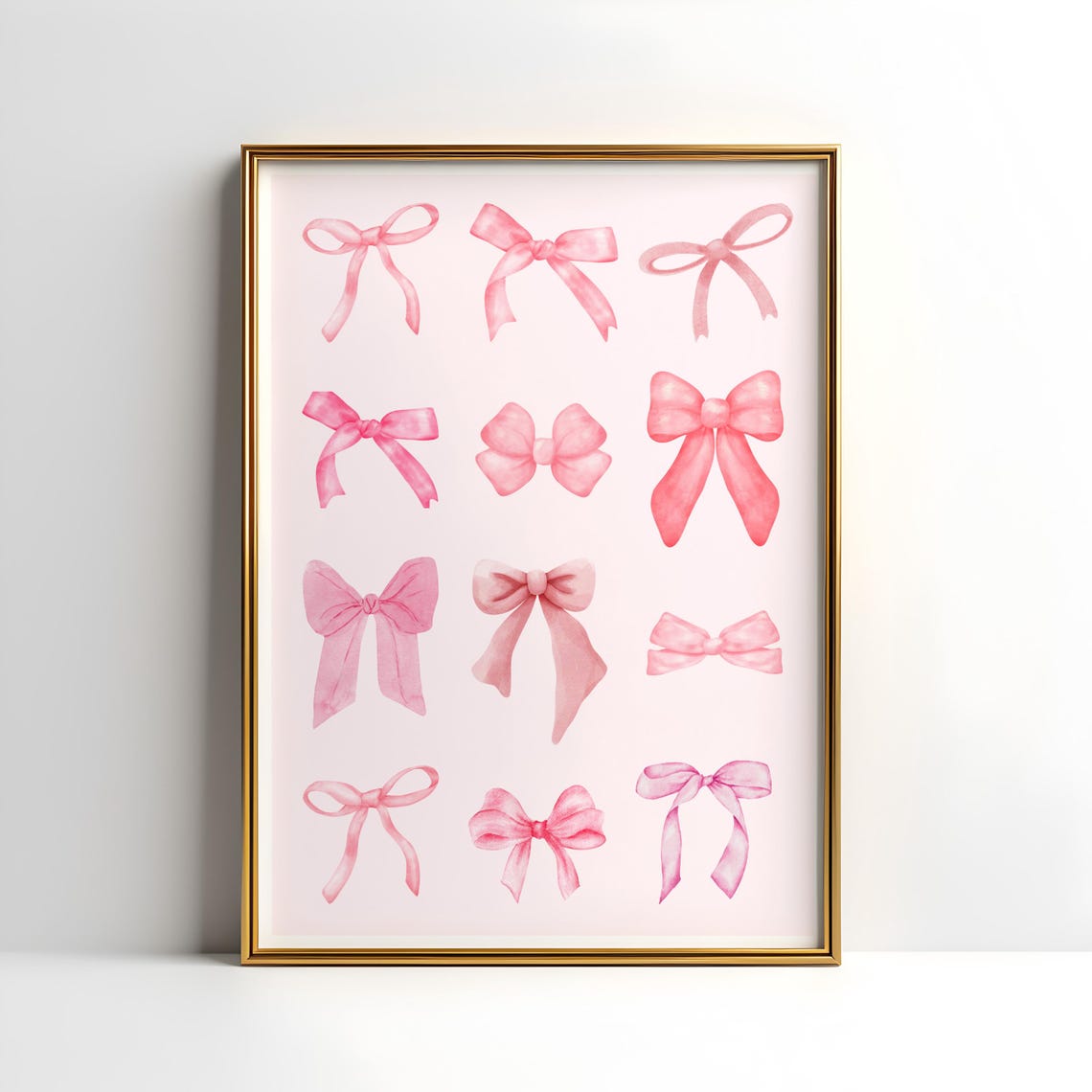 Hand Painted Twelve Pink Watercolor Bows Coquette Bedroom Poster