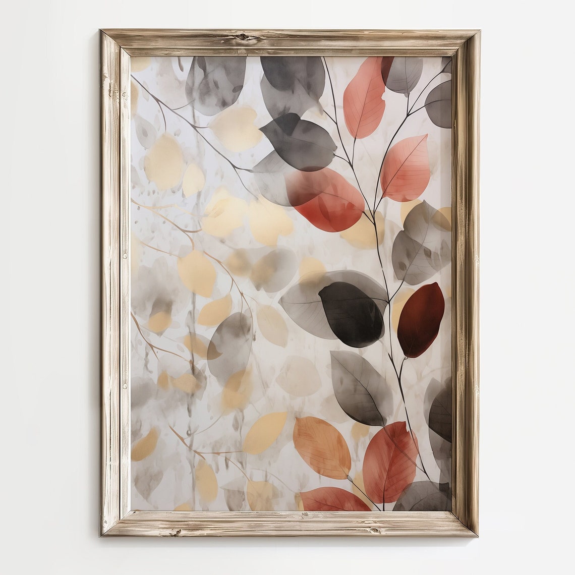 Abstract Watercolor Branches Gray Gold Rust Leaves Botanical Poster