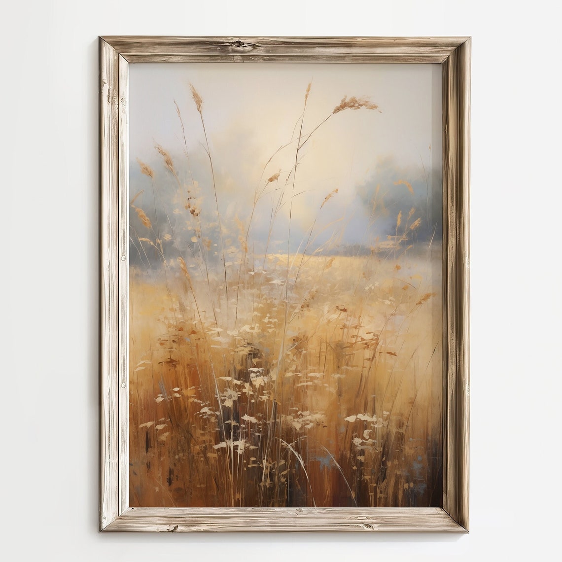 Tall Golden Grasses at Sunset Meadow Impressionist Art Poster