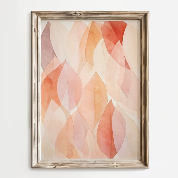 Abstract Translucent Leaves Peach Watercolor Botanical Poster