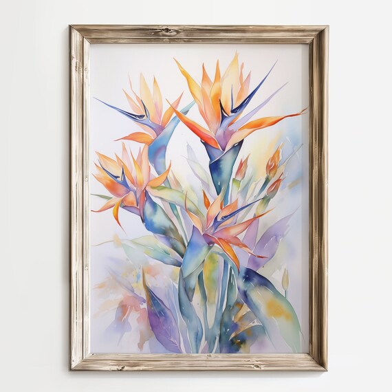 Bird of Paradise Watercolor Vibrant Tropical Flower Botanical Print