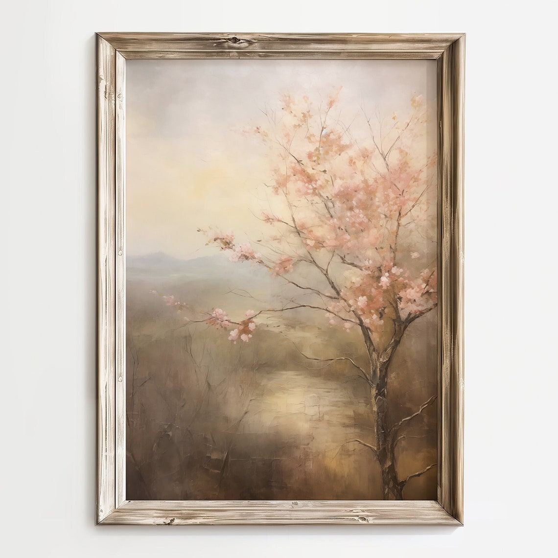 Moody Cherry Blossom Wall Art Neutral Spring Landscape Dark Flower Print Vintage Easter Tree Decor Rustic Summer Floral
