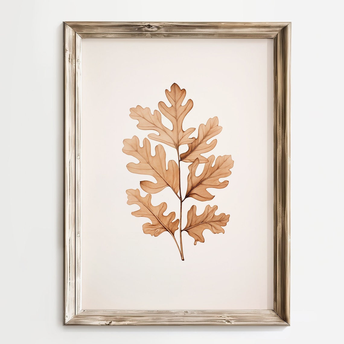Golden Oak Leaves Branch Minimalist Botanical Autumn Wall Art