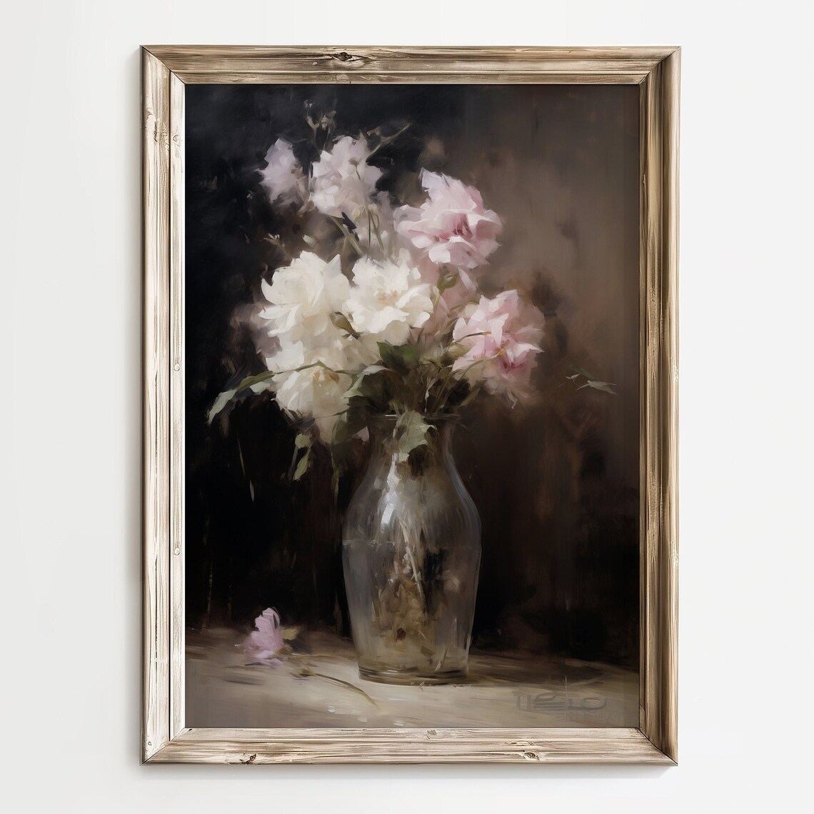 Moody Vintage White Flower Print Dark Floral Oil Painting Antique Art Dark And Moody Art Romantic Floral