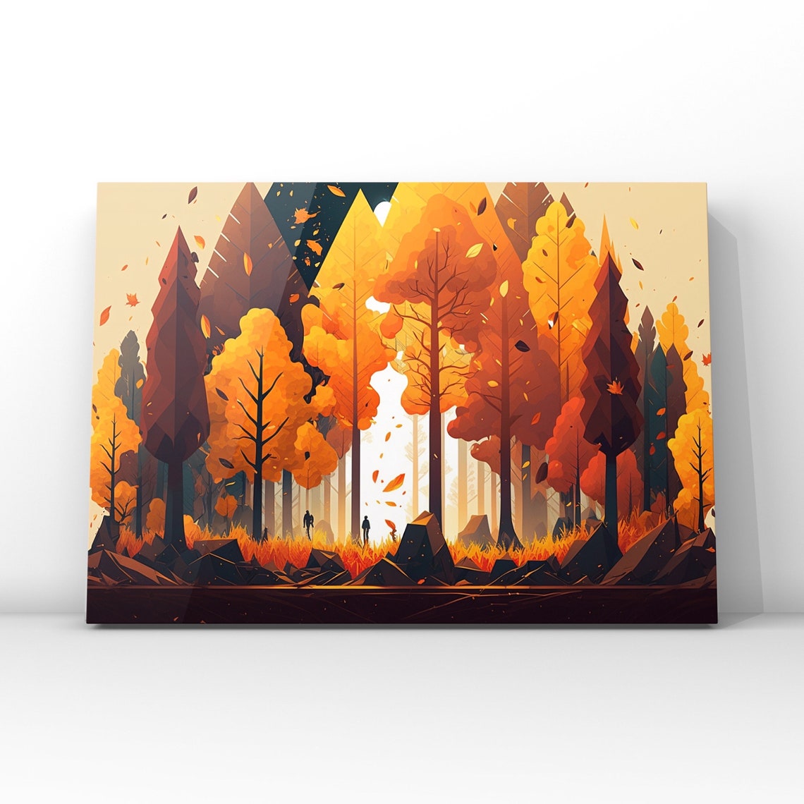 Whimsical Autumn Forest Orange Gold Geometric Trees Wall Art