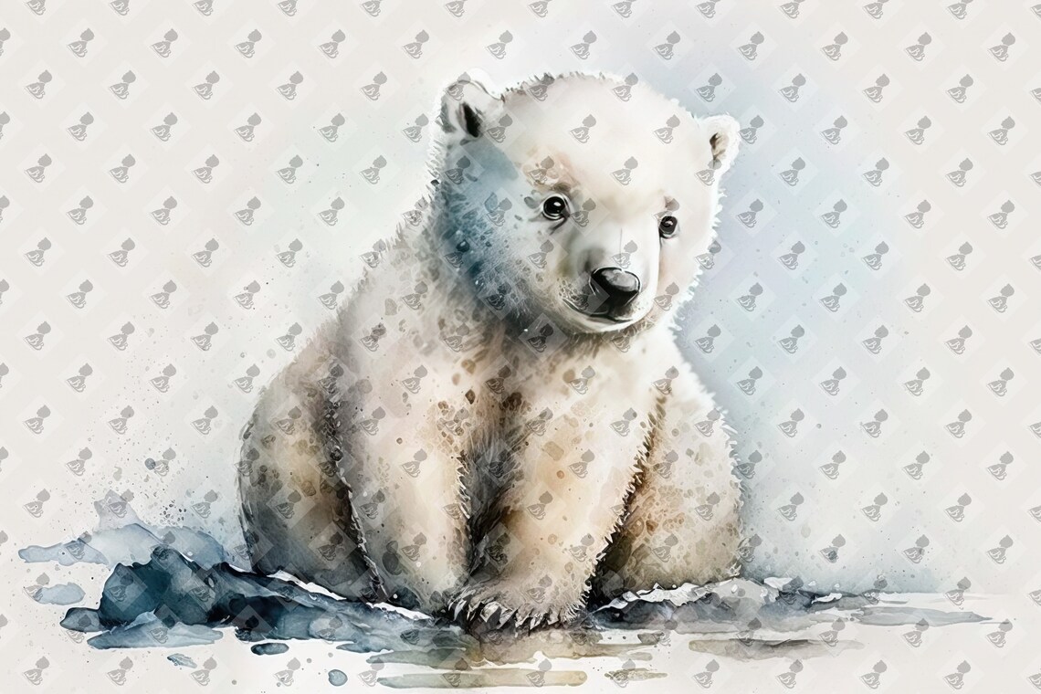 Watercolor Baby Polar Bear Nursery Art Print