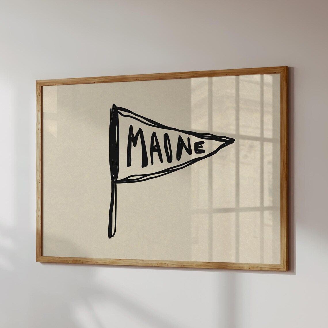 Maine State Pennant Hand Drawn Flag Coastal Home Decor Print