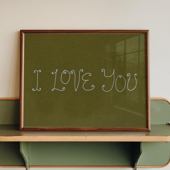I Love You Print Handdrawn Wall Art Minimalist Quote Poster Digital Download Horizontal