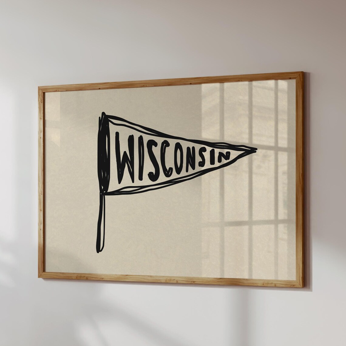 Wisconsin State Pennant, Retro Handdrawn Travel Poster