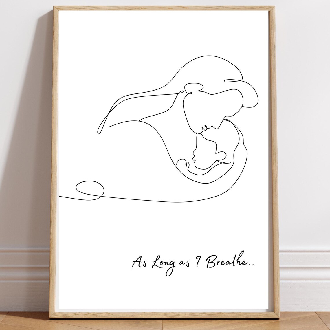 Mother Holding Child Single Line Art Motherhood Bond Wall Poster