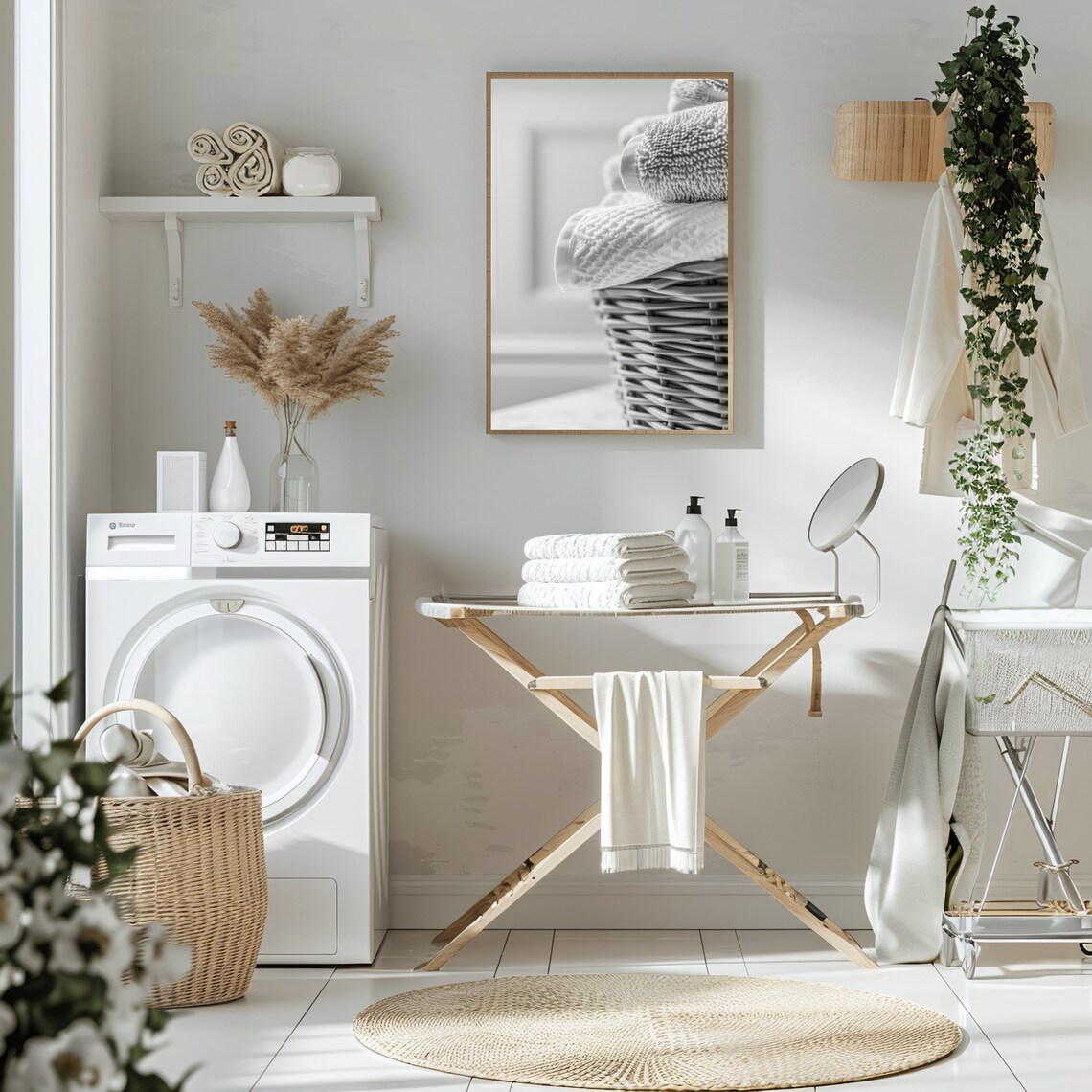 Laundry Room Decor, Stacked Towels Basket Art Print - Image 2