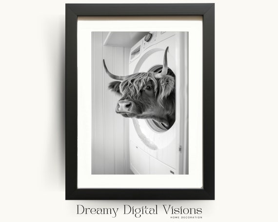 Highland Cow In Washing Machine Laundry Room Print