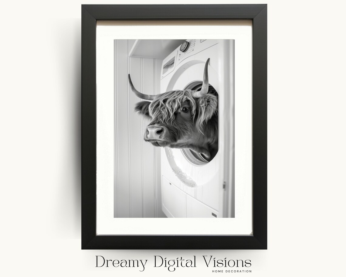 Highland Cow In Washing Machine Laundry Room Print