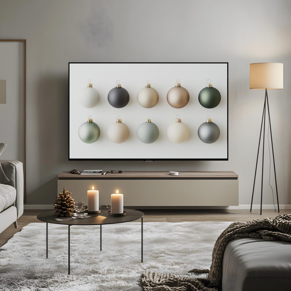 Ten Matte Christmas Baubles Grid Muted Tones Modern Holiday Poster - Image 2