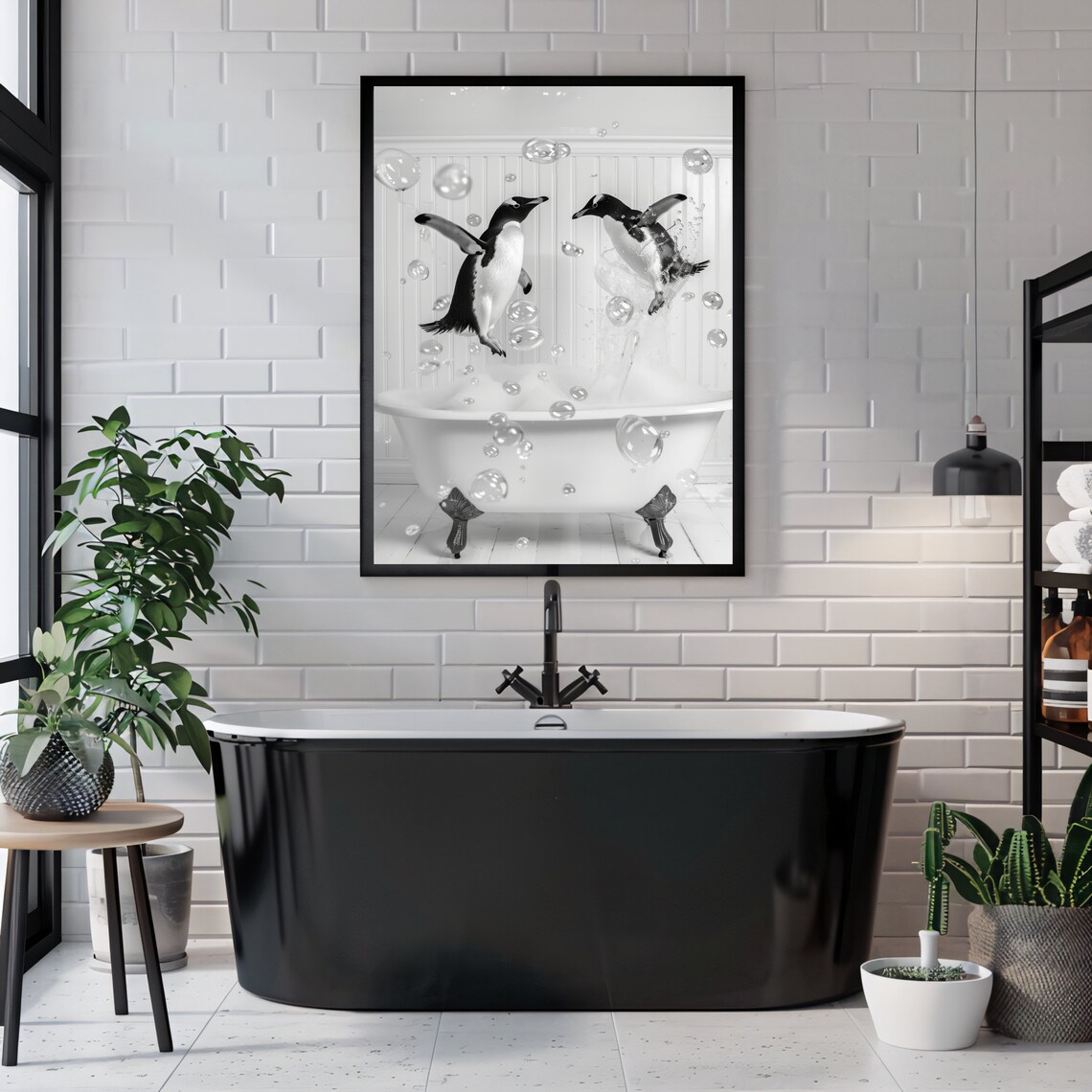 2 Penguins In A Bathtub Bathroom Art Print - Image 3