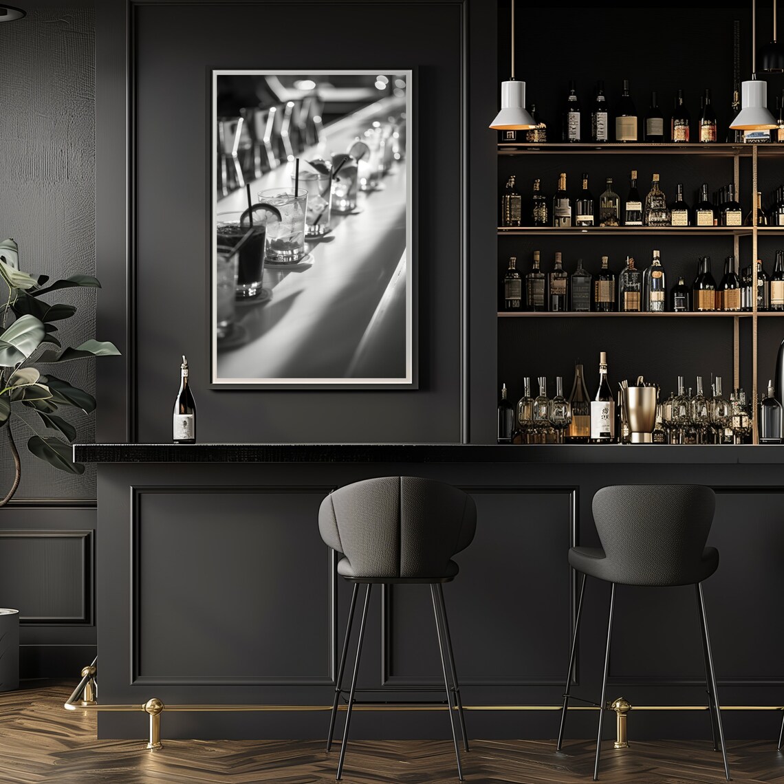 Cocktail Row Bar Poster Black And White Drinks Photo Home Wall Decor For Parties - Image 3