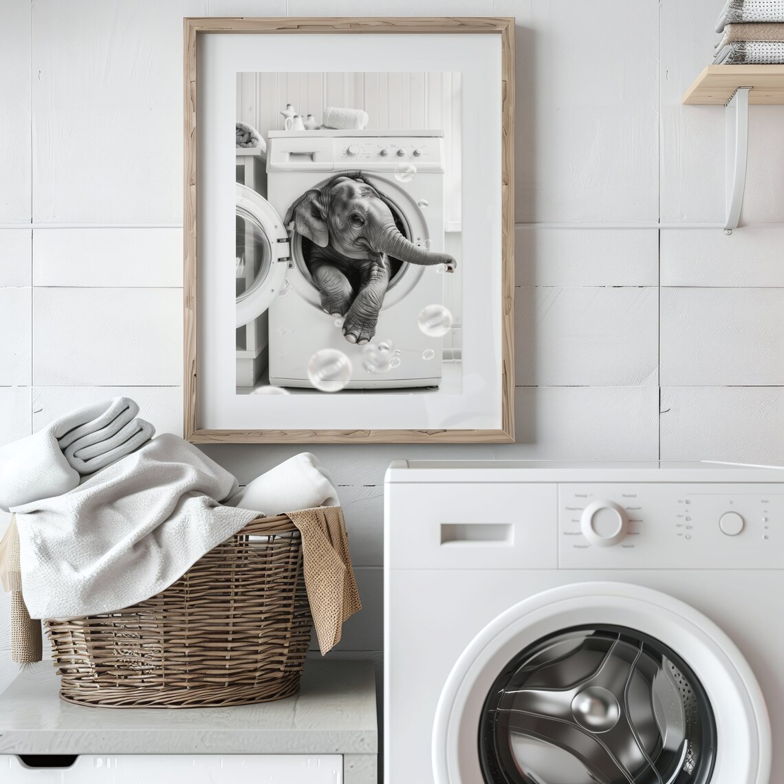 Elephant In Washing Machine Laundry Room Art Print - Image 2