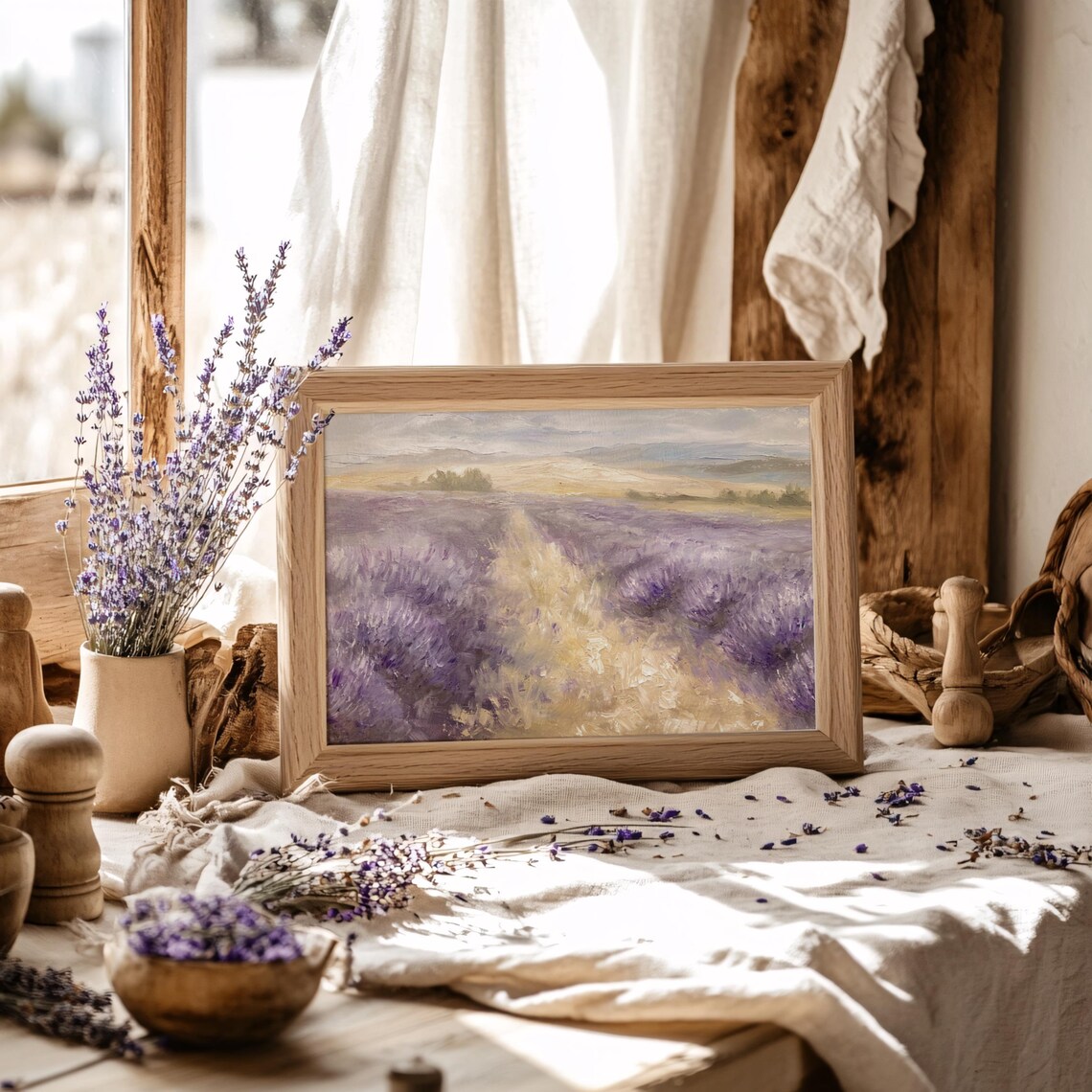 Lavender Fields Oil Painting Rustic Farmhouse Landscape Poster - Image 2