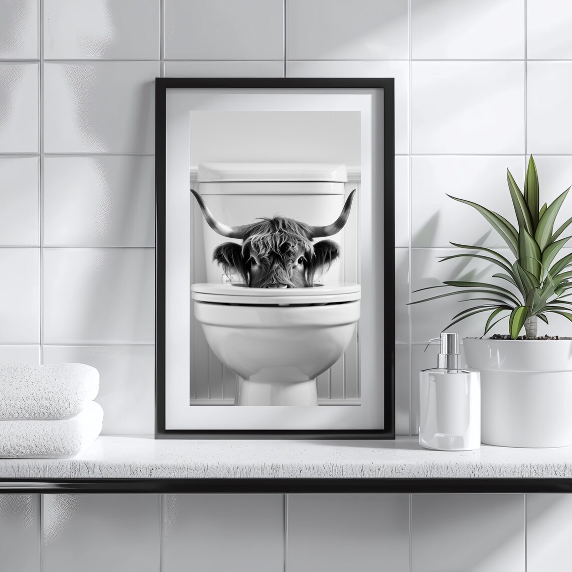 Highland Cow Peeking Out of Toilet Funny Farmhouse Bathroom Poster - Image 3