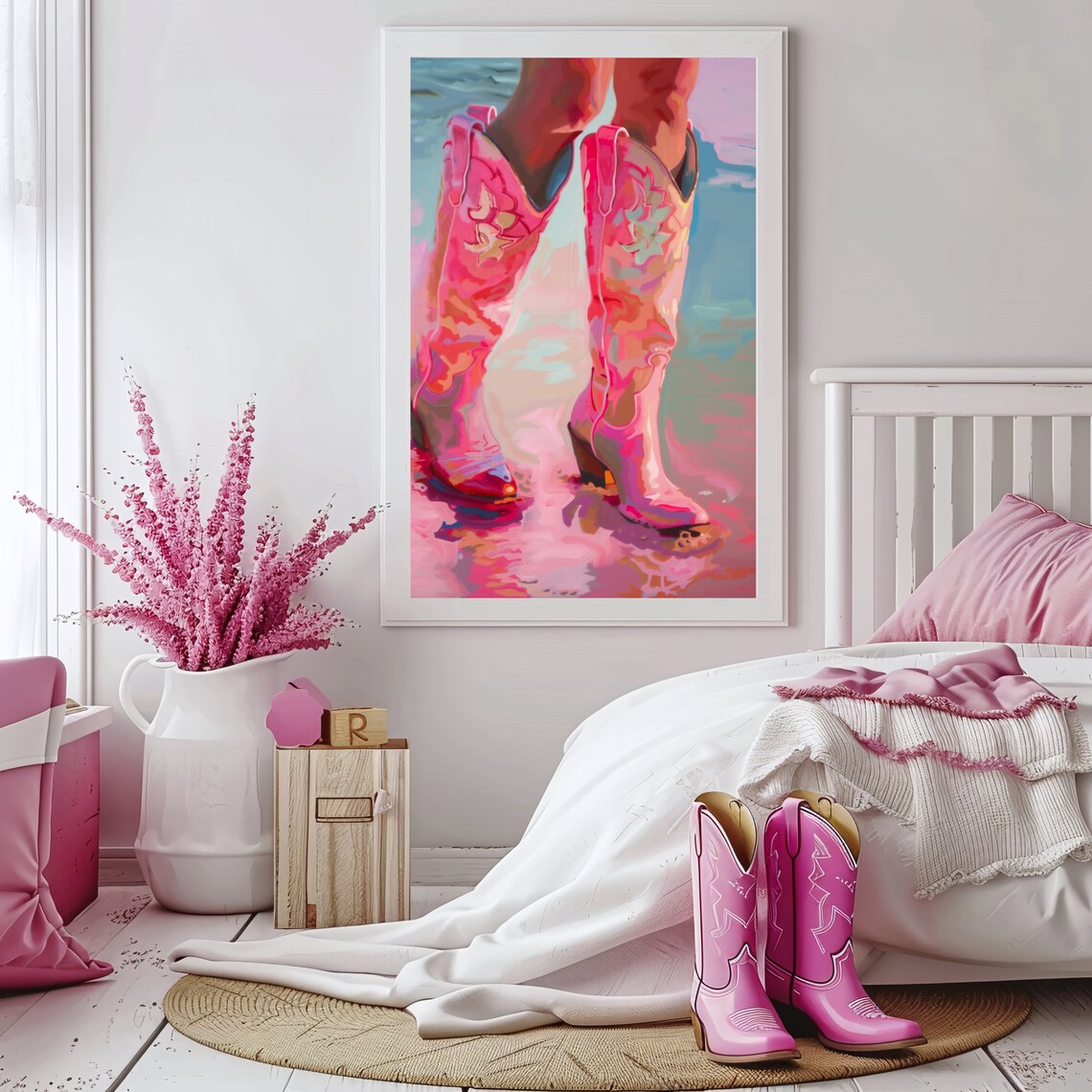 Pink Cowgirl Boots Print Coastal Cowgirl Boots Wall Art Pink Preppy Western Wall Art Trendy Pink Wall Art - Image 2