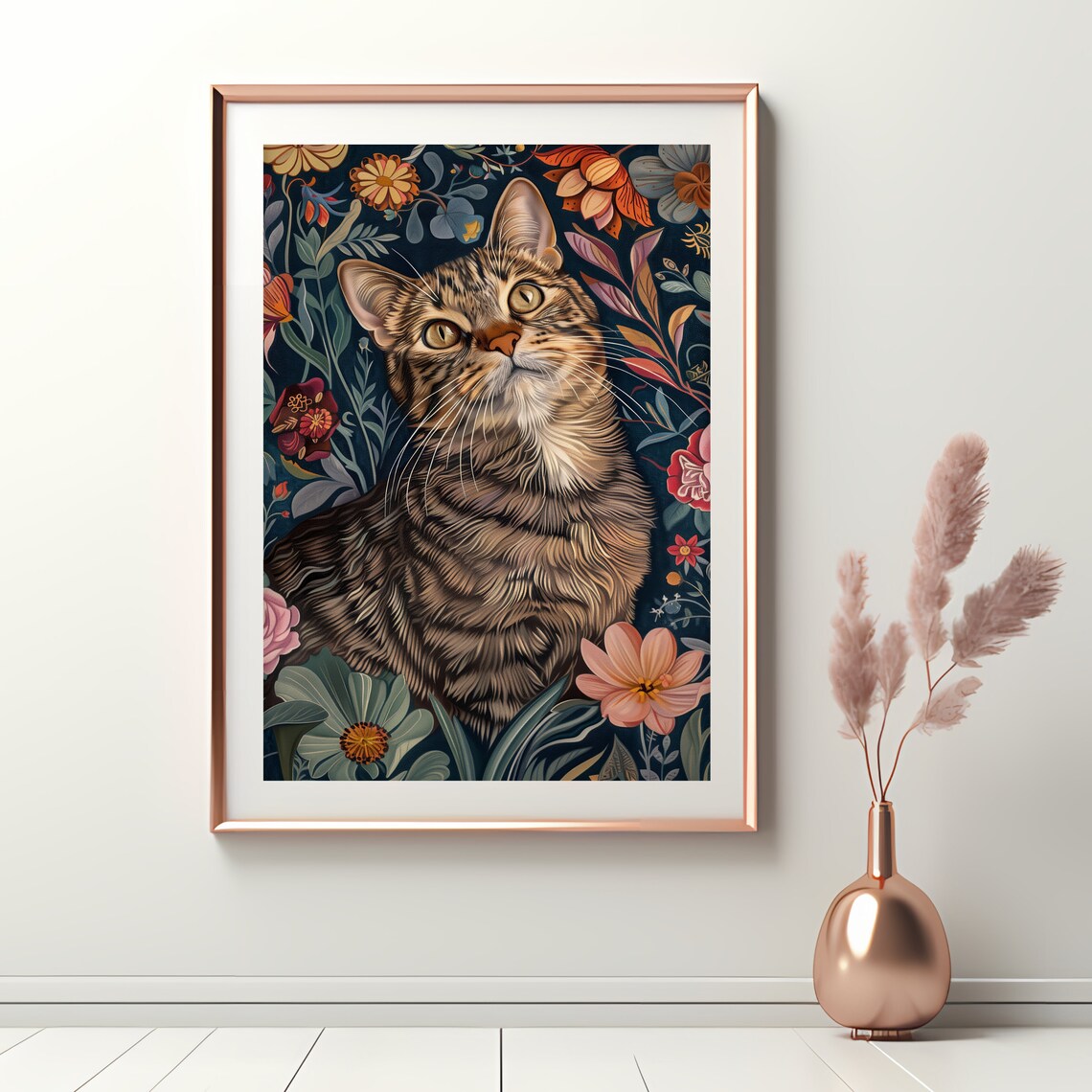 Tabby Cat William Morris Style Floral Poster - Image 3