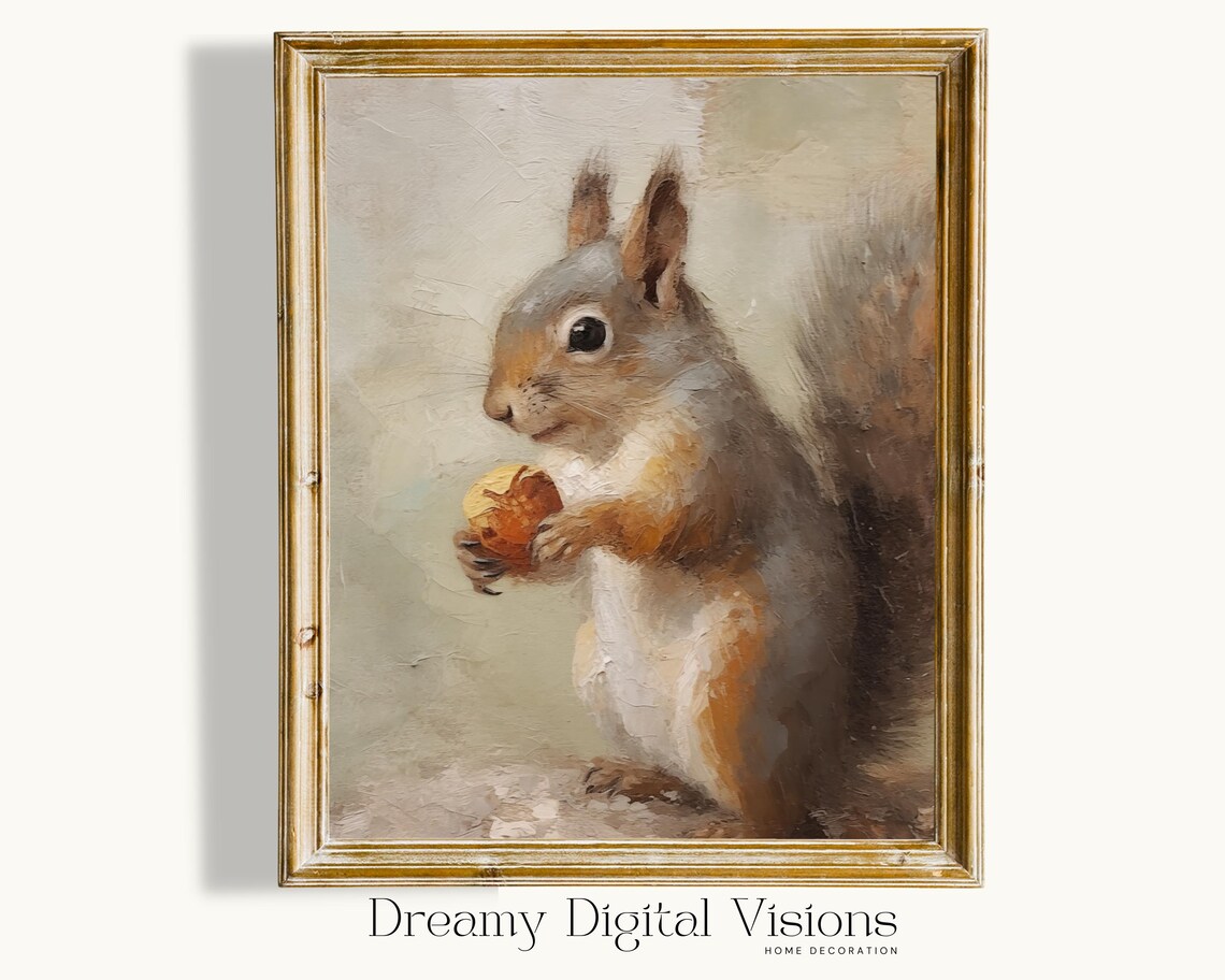 Squirrel With A Nut Autumn Art Print, Rustic Fall Decor