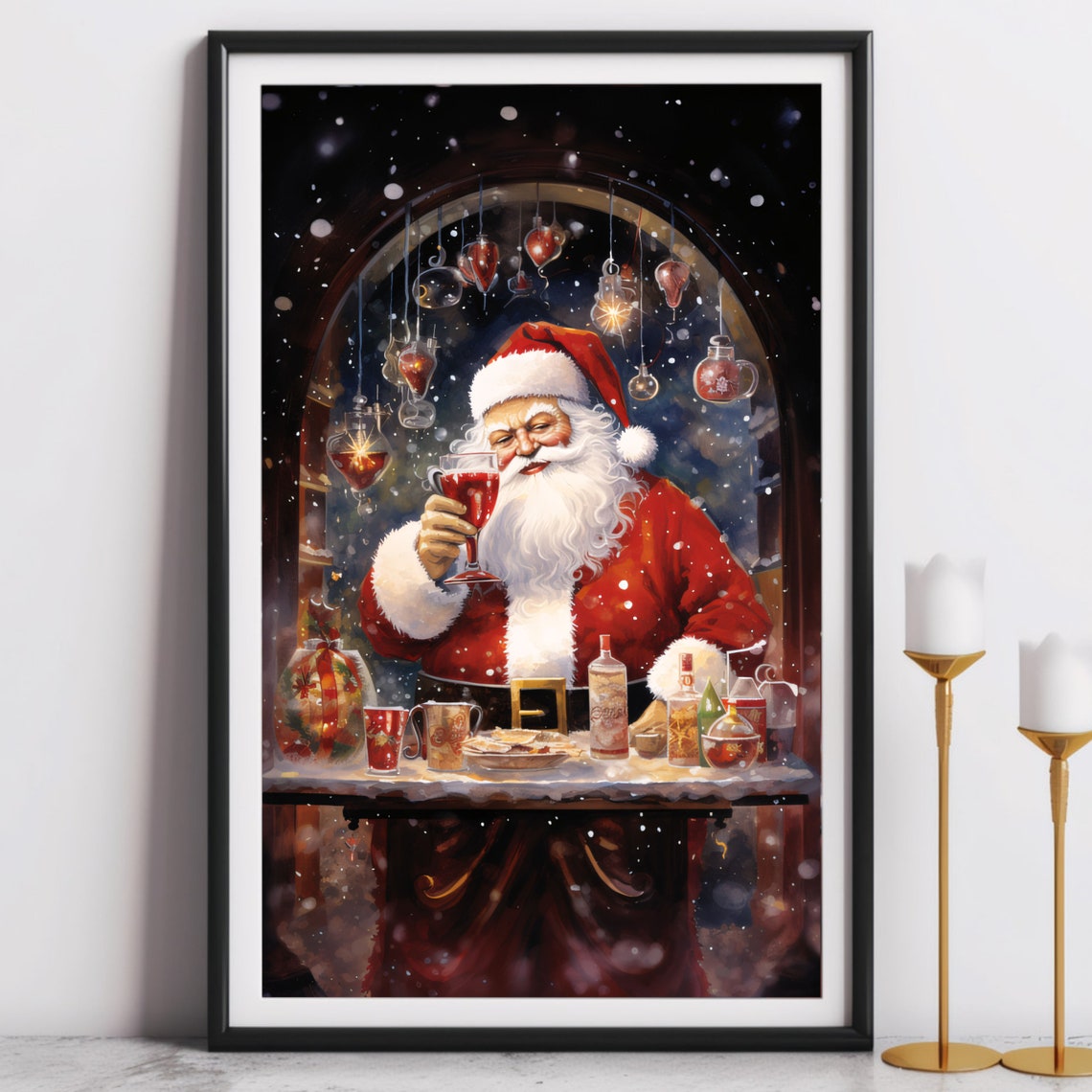 Santa Claus Bar Cart Cocktail Christmas Kitchen Holiday Poster - Image 2