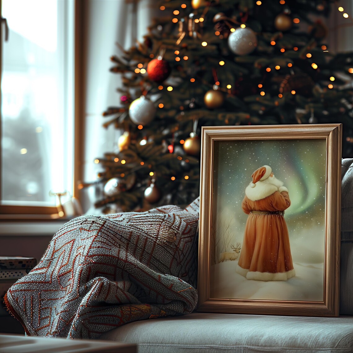 Santa Claus Under the Northern Lights in the Snow Christmas Poster - Image 3