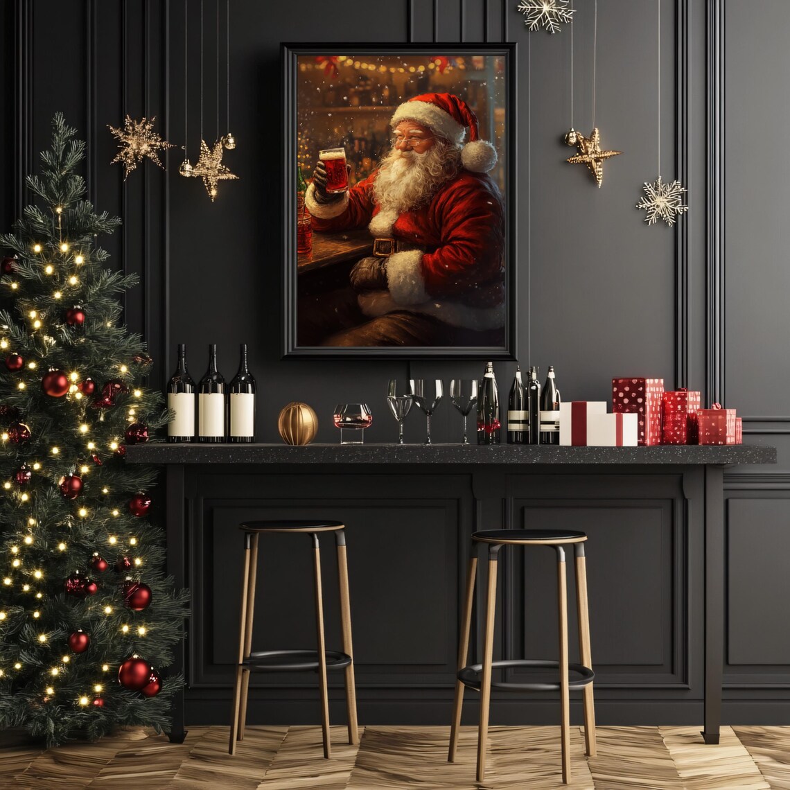 Father Christmas Bar Cart Print, Vintage Christmas Decor - Image 2