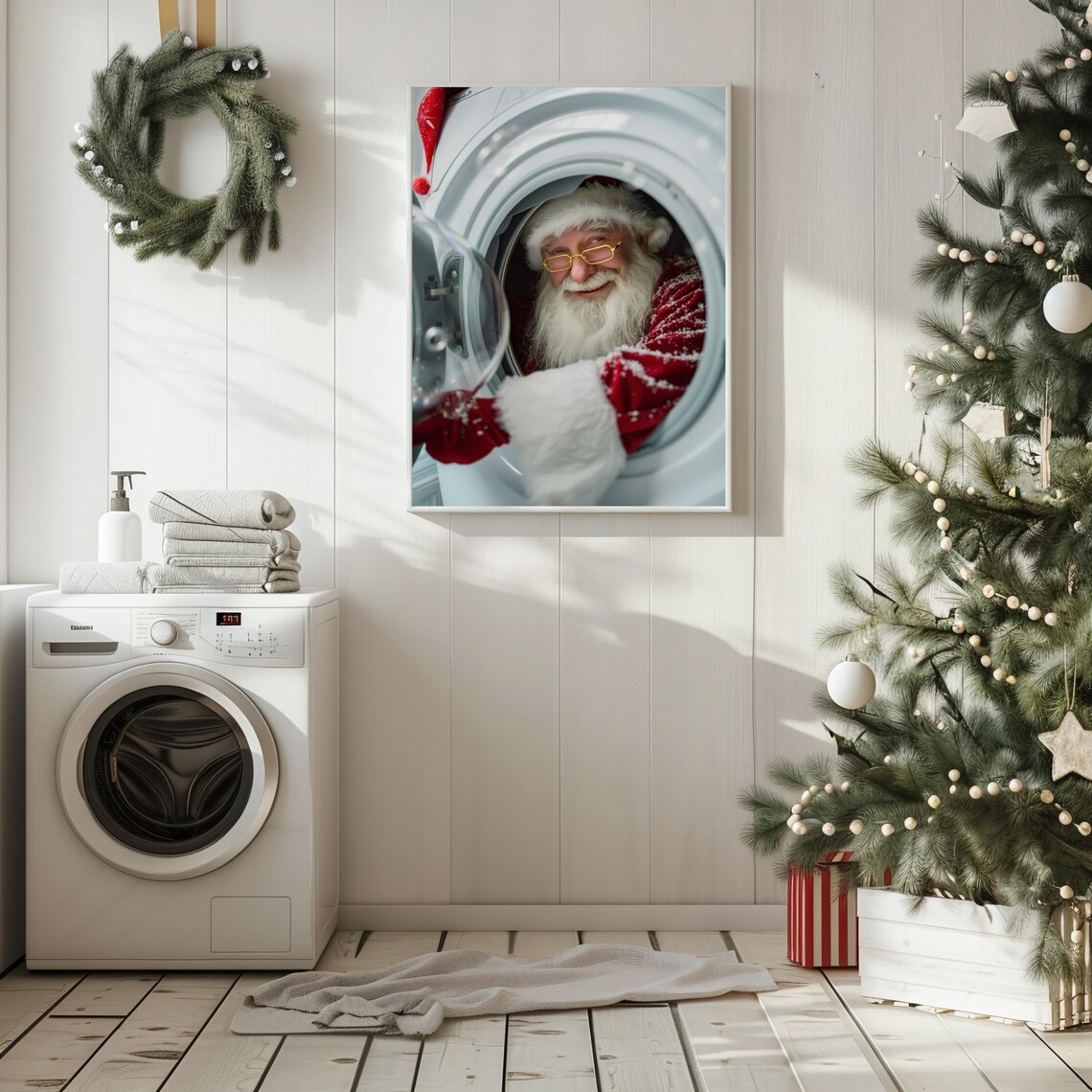 Father Christmas Washing Machine Funny Christmas Print - Image 3