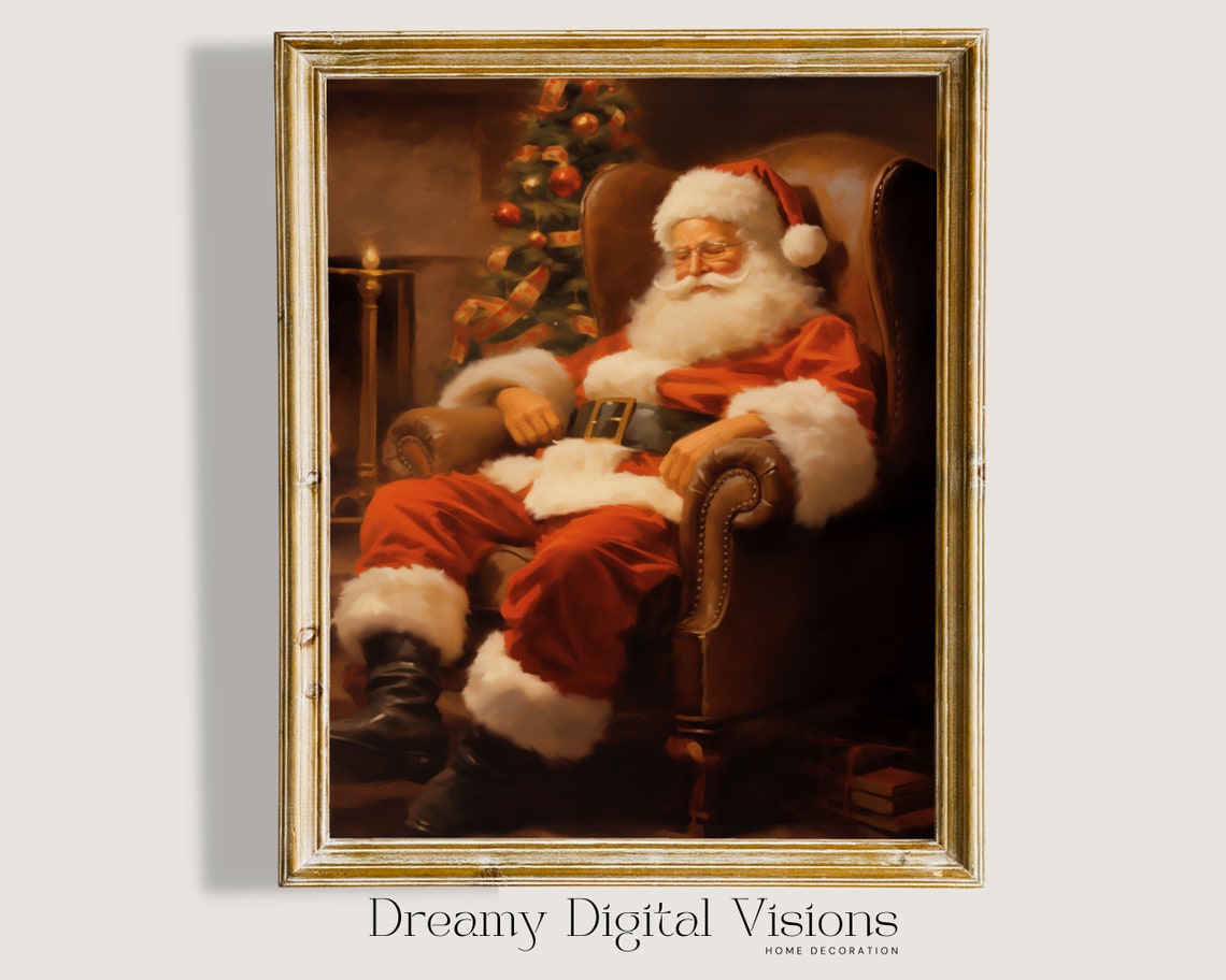 Classic Sleeping Santa Claus Armchair Fireside Holiday Poster
