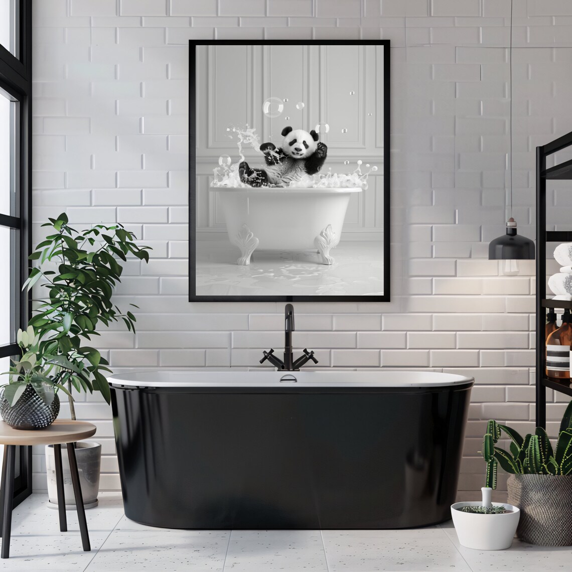 Cute Panda In Tub Bathroom Wall Art Print - Image 3