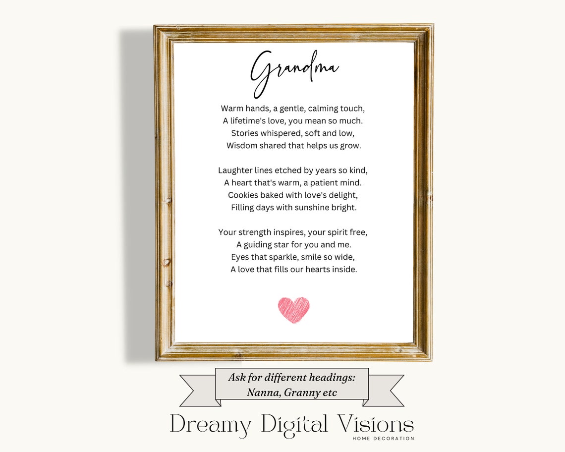 Grandma Gift Print Gift From Grandkids Grandmother Poem Christmas Gift For Grandma Grandmother Birthday Gift Wall Art
