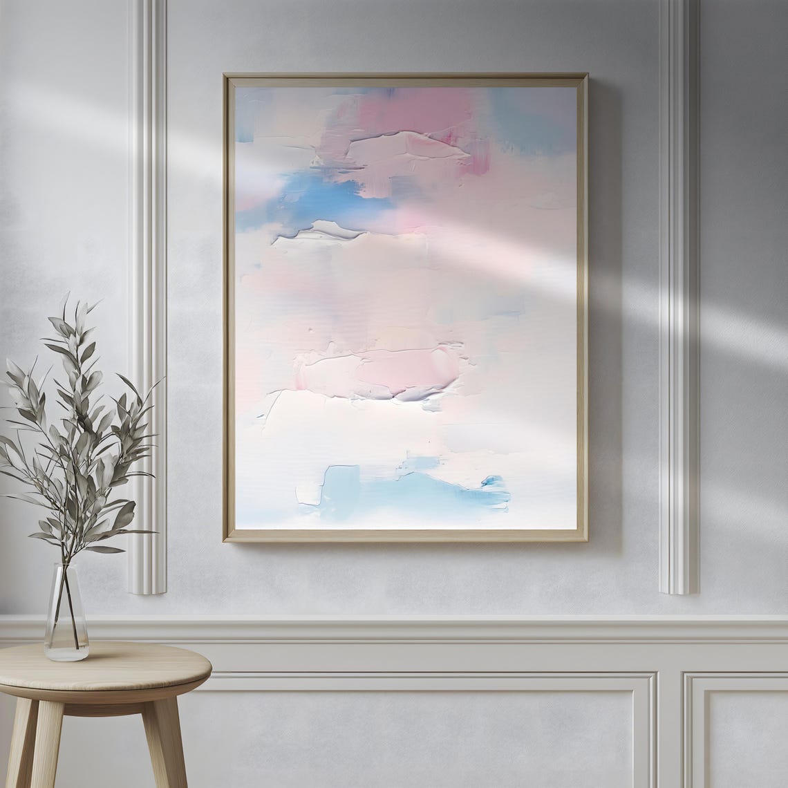 Soft Pastel Pink and Blue Abstract Textured Painting Style Poster - Image 2