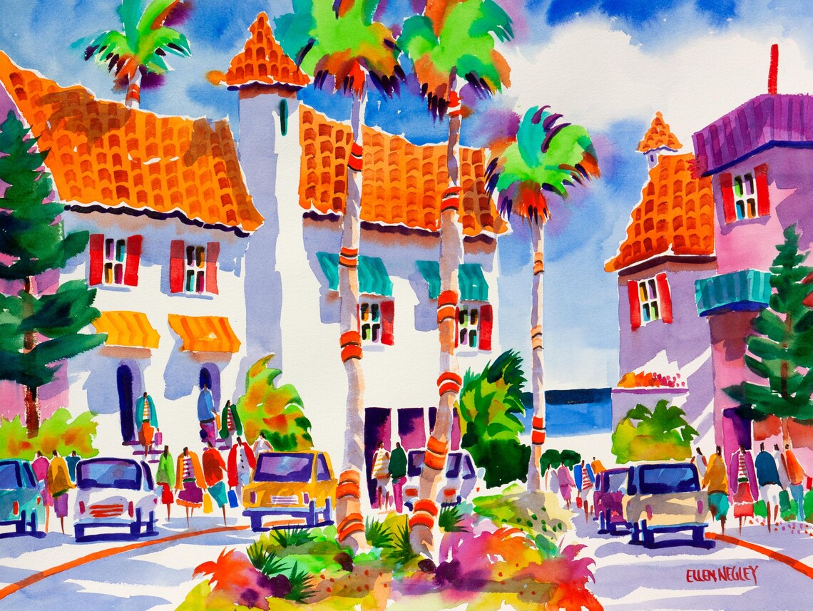 Venice Beach Florida Tropical Watercolor Art Print