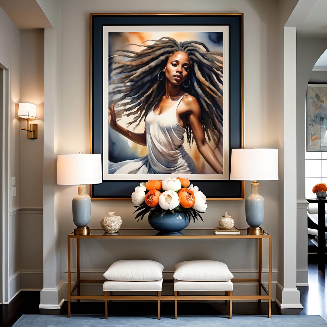 Watercolor Dancer Flowing Dreadlocks Expressive Movement Art Poster - Image 2