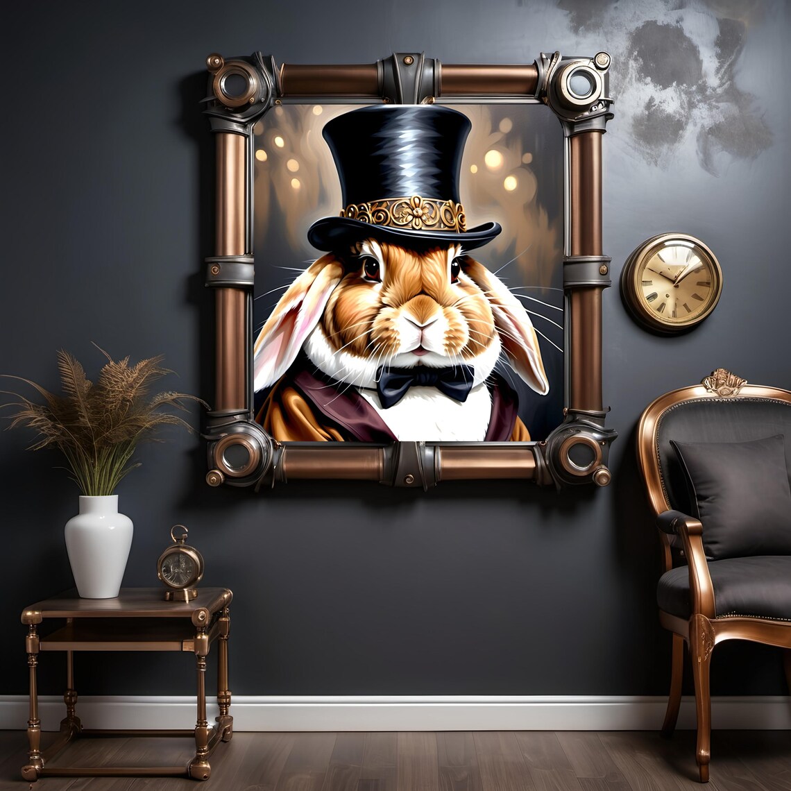 Victorian Rabbit In Top Hat Bow Tie Dapper Bunny Portrait Animal Poster - Image 3