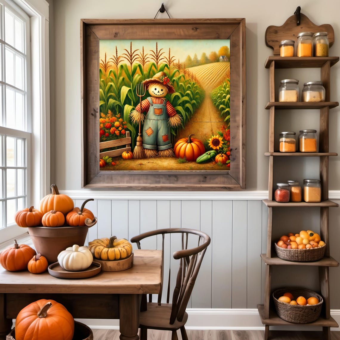Rustic Scarecrow Fall Harvest Cornfield Pumpkins Vintage Autumn Poster - Image 3