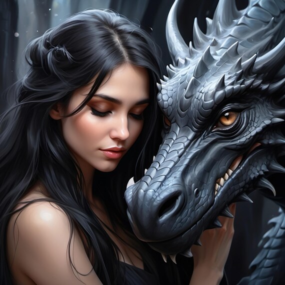 Sorceress And Dragon Art Print Mystical Fantasy Enchanting Artwork For Home Decor Magical Wall Art Gift For Fans