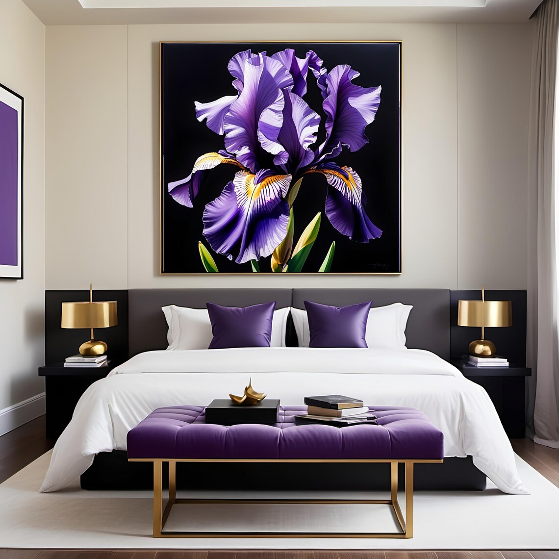 Violet Iris Flower Portrait Dramatic Black Floral Fine Art Poster - Image 3