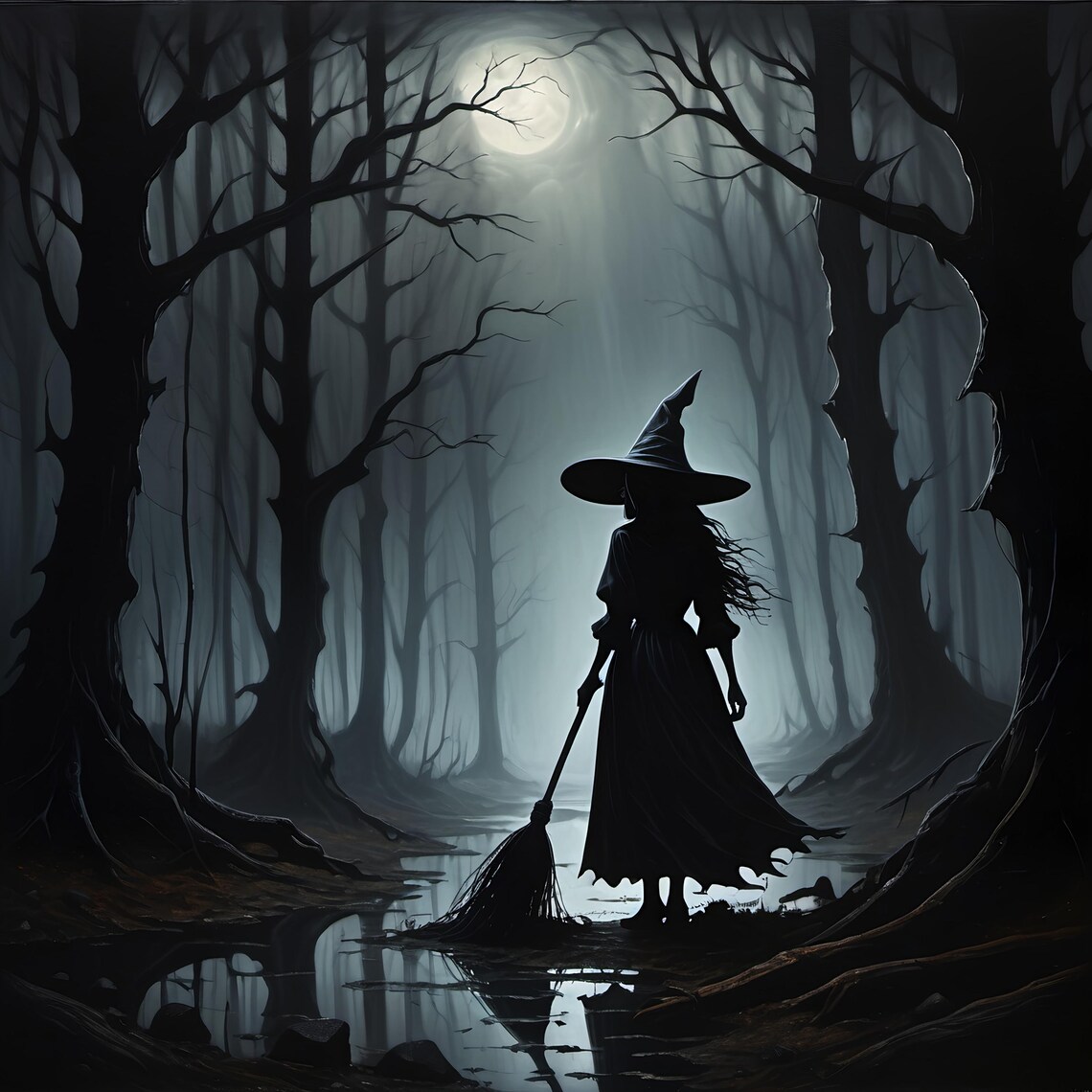 Halloween Witch In Twisted Forest, Gothic Decor
