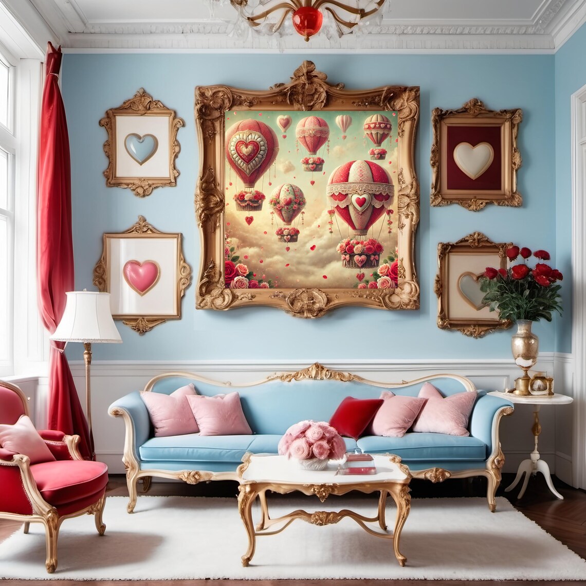 Whimsical Romantic Hot Air Balloons, Vintage Print - Image 3