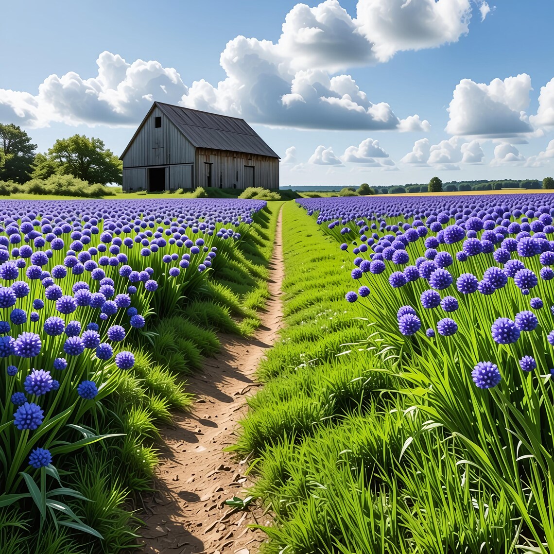 Chive Fields Art Print, Farmhouse Wall Decor