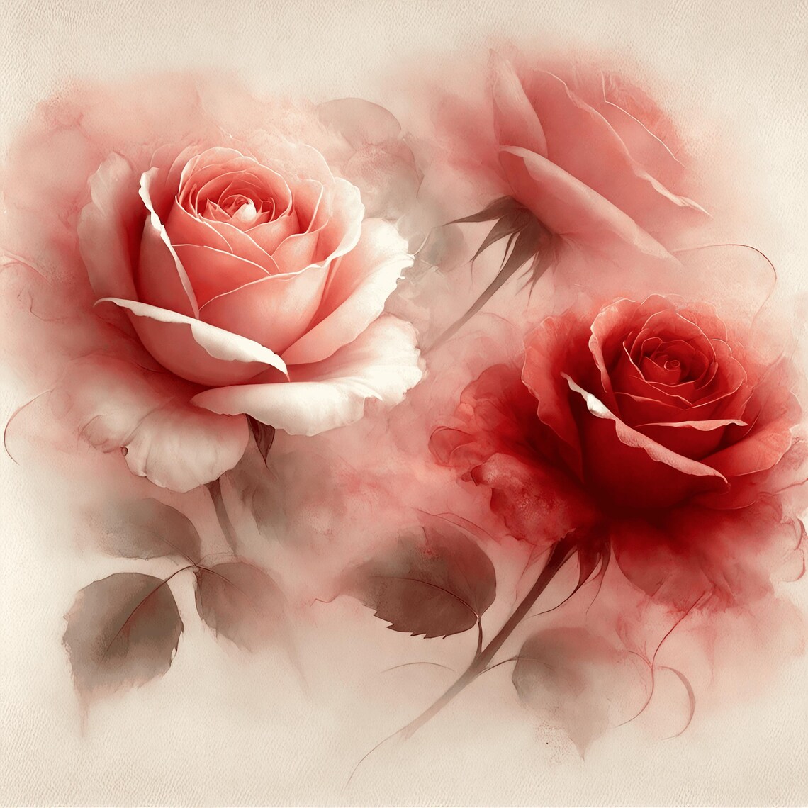 Watercolor Blush And Red Roses Dreamy Romantic Floral Poster